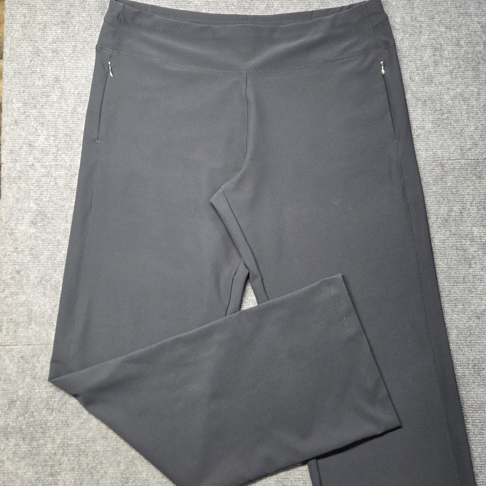 Lucy Womens XL Tall Gray Yoga Pants Straight Leg Stretch Zip Pocket Made USA